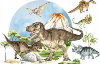 VEĽKÉ NÁLEPY NA STENU DINOSAURS KOLESO XL SET NÁLEPY NA STENU DECOTIA